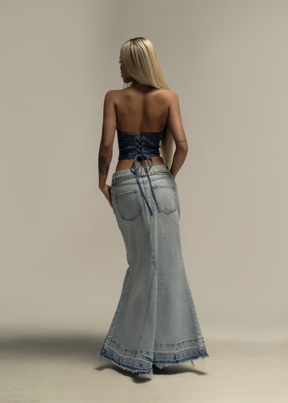 Flared Maxi Denim Skirt
