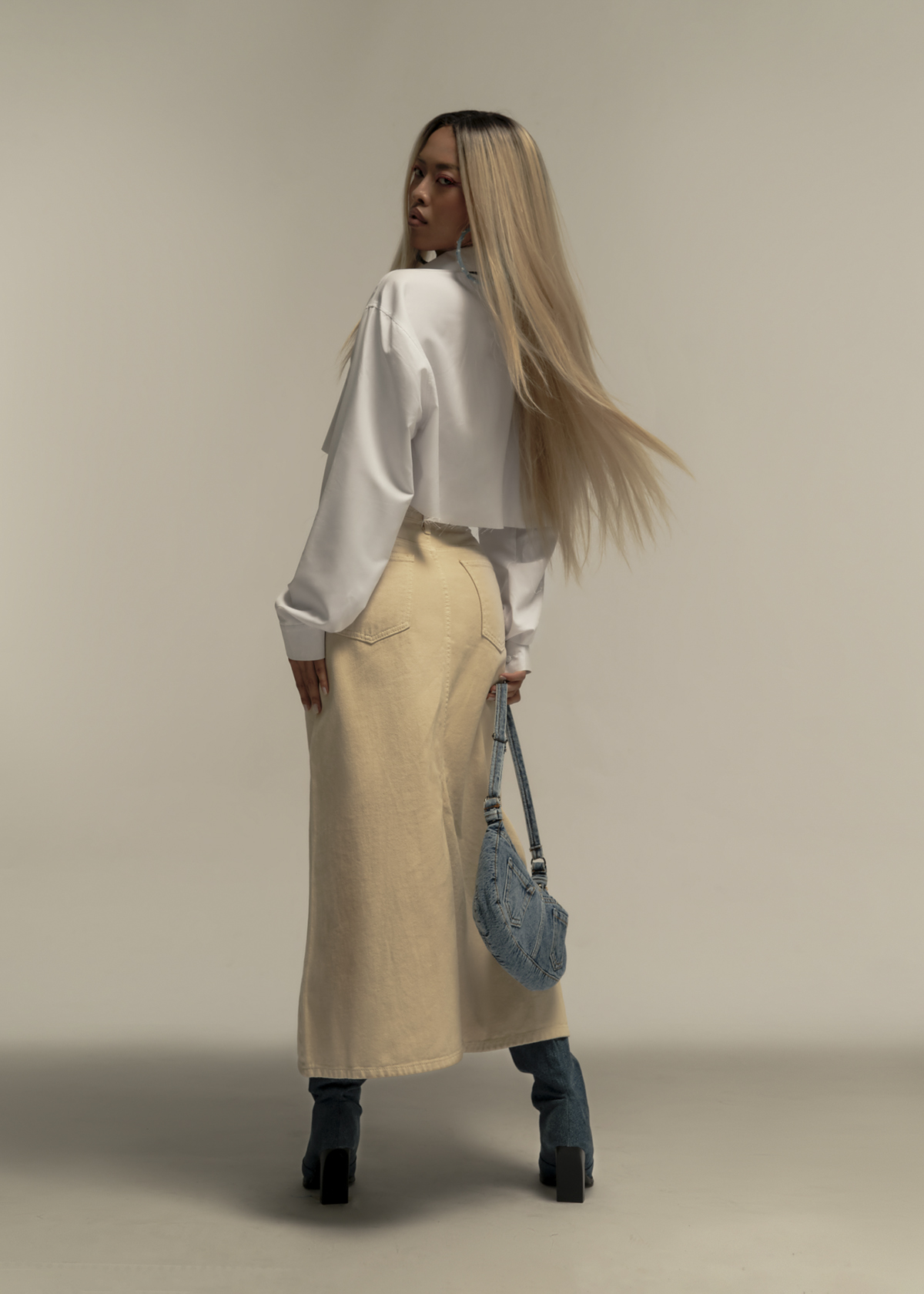 Triangle Shape Midi Denim Skirt