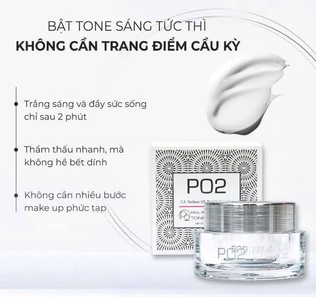 Kem kích trắng da váng sữa Po2 Tone Up Cream 50g
