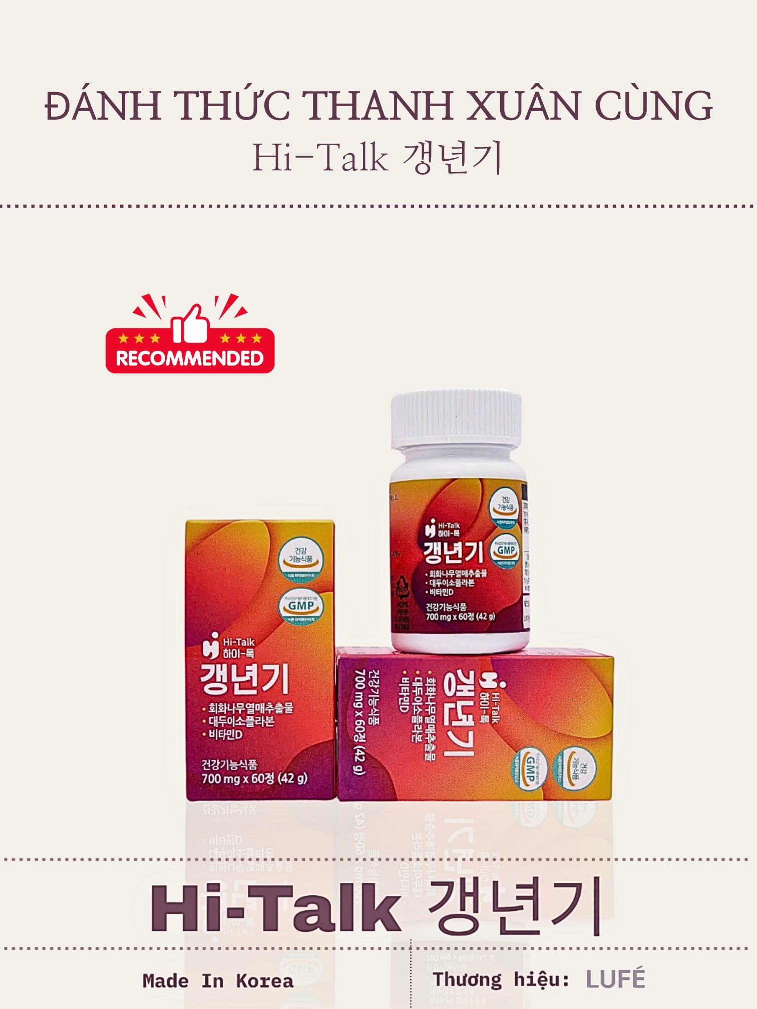THỰC PHẨM ENZYME HỖ TRỢ PHỤ NỮ TIỀN VÀ MÃN KINH Hi-Talk 갱년기