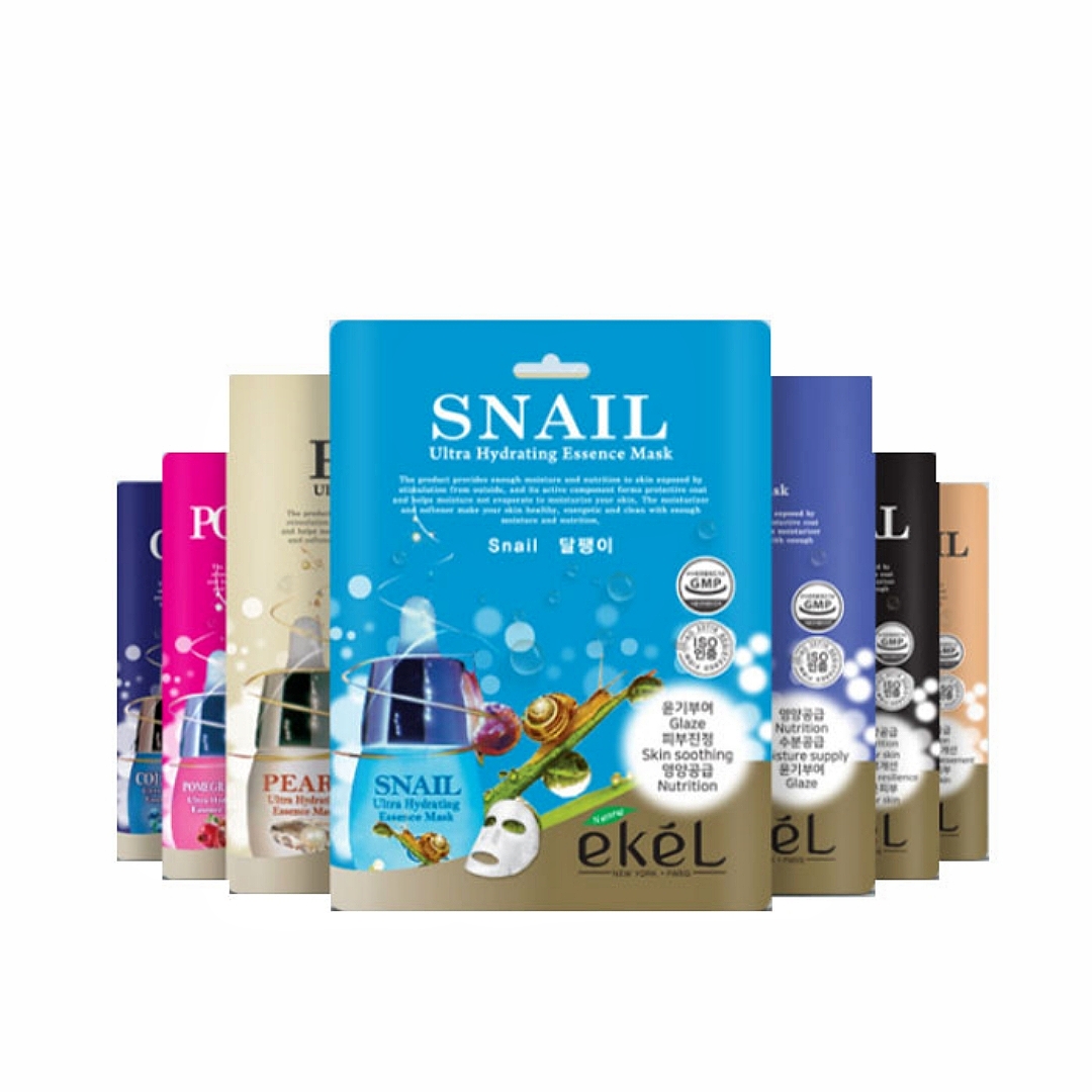 Mặt nạ tinh chất Marie Essence Mask Pack  Collagen, Ốc sên, Ngọc trai, Lô hội, Lựu, Hồng sâm, Sữa ong chúa, Vitamin, Khoai tây, Trà xanh (Bịch 10 miếng)