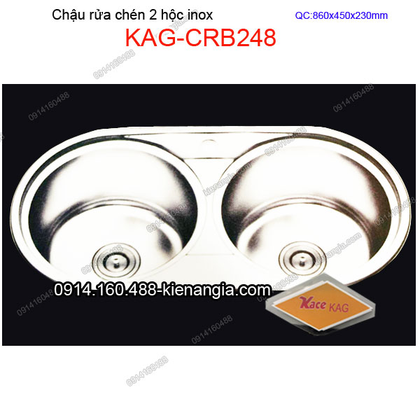 Chậu rửa chén 2 hộc tròn âm đá 86x45 KAG-CRB248