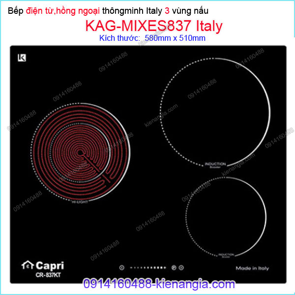Bếp từ kết hợp hồng ngoại 3 bếp đẳng cấp Capri Italy KAG-MIXES837 Italy