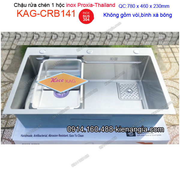 Chậu rửa chén Vuông 1 hộc 78x46 cm inox 304 Proxia-Thailand KAG-CRB141