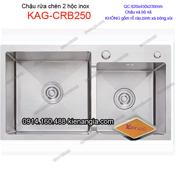 Chậu rửa chén 2 hộc 82x45 cm inox KAG-CRB250