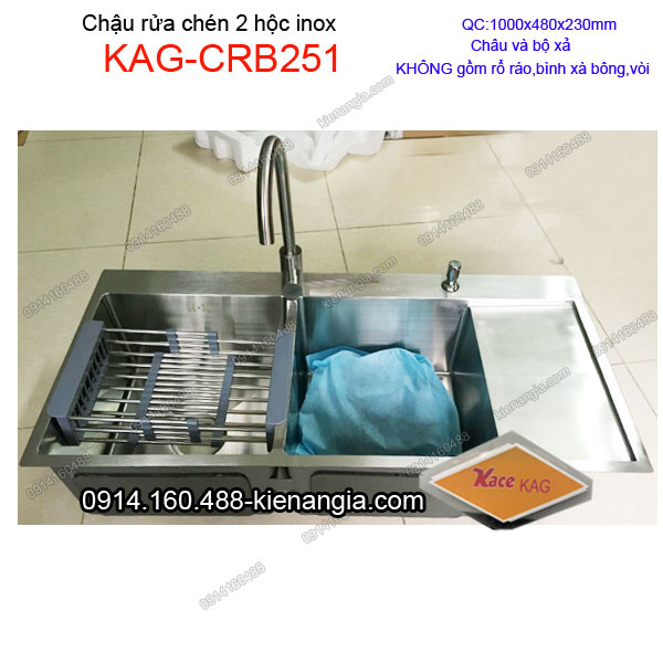 Chậu rửa chén 2 hộc 1 cánh 100x48 cm inox KAG-CRB251