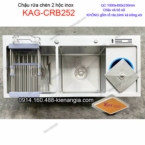 Chậu rửa chén 2 hộc 1 cánh 100x48 cm đa năng inox KAG-CRB252