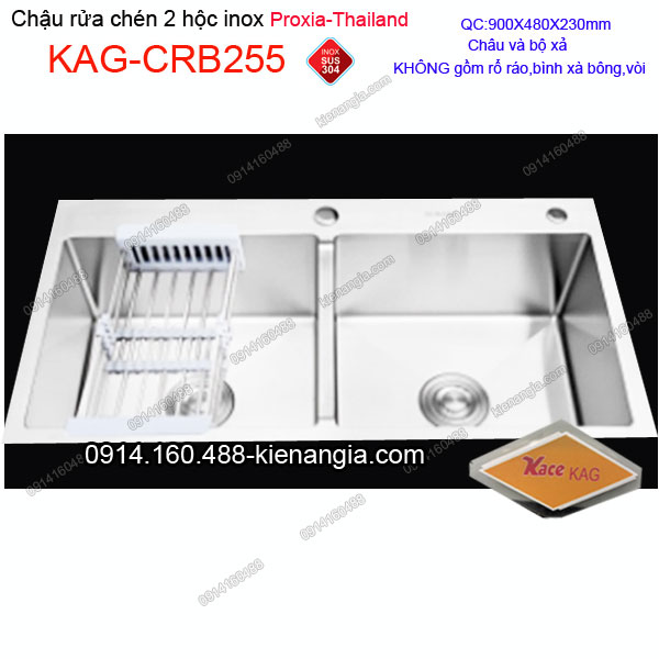 Chậu rửa chén 2 hộc bằng nhau 90x48 cm inox 304 Proxia KAG-CRB255