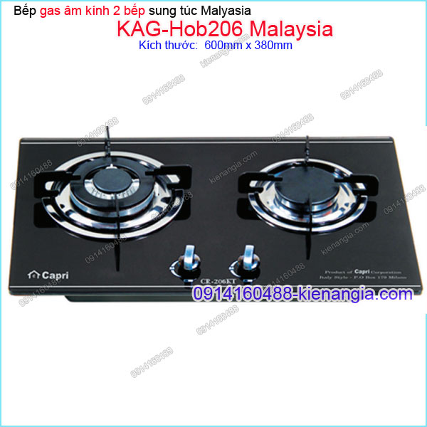 Bếp 2 gas âm kính sung túc Capri Malaysia KAG-Hob206 Malaysia
