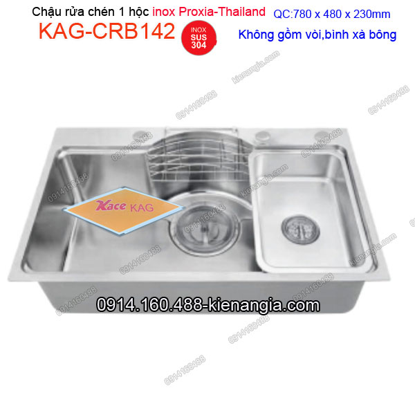 Chậu rửa chén Vuông 1 hộc 78x48 cm inox 304 Proxia-Thailand KAG-CRB142