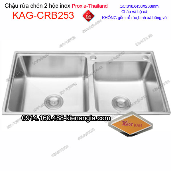 Chậu rửa chén 2 hộc 81x43 cm inox 304 Proxia Thailand KAG-CRB253