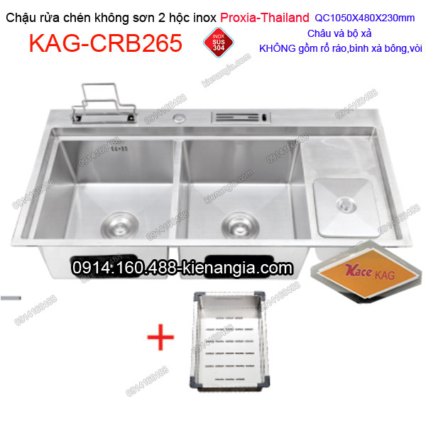 Chậu rửa chén 2 hộc 105x48 cm inox 304 không sơn Proxia KAG-CRB265