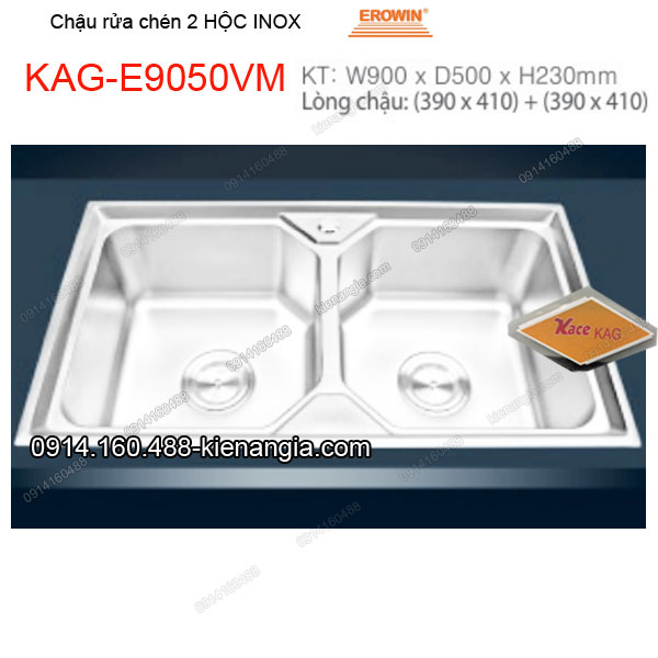 Chậu rửa chén 2 hộc 90x50 cm inox EROWIN KAG-E9050VM