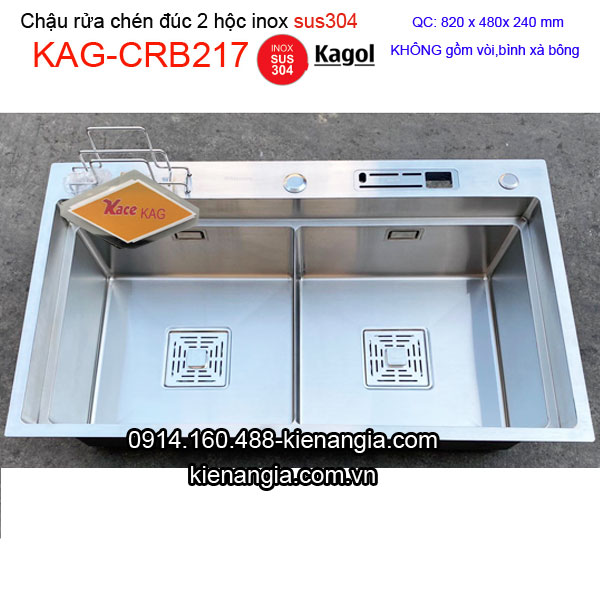 Chậu rửa chén 2 hộc 82X48 cm inox 304 KAGOL KAG-CRB217