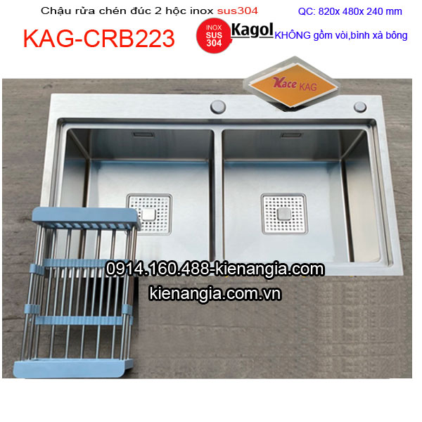Chậu rửa chén 2 hộc 82X48 cm inox 304 KAGOL KAG-CRB223