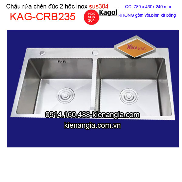 Chậu rửa chén 2 hộc 78X43 cm inox 304 KAGOL KAG-CRB235