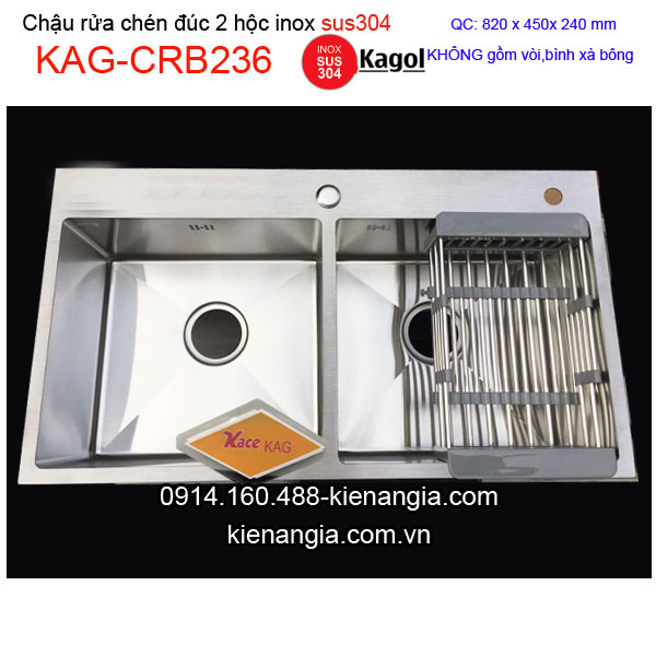 Chậu rửa chén 2 hộc 82X45 cm inox 304 KAGOL KAG-CRB236