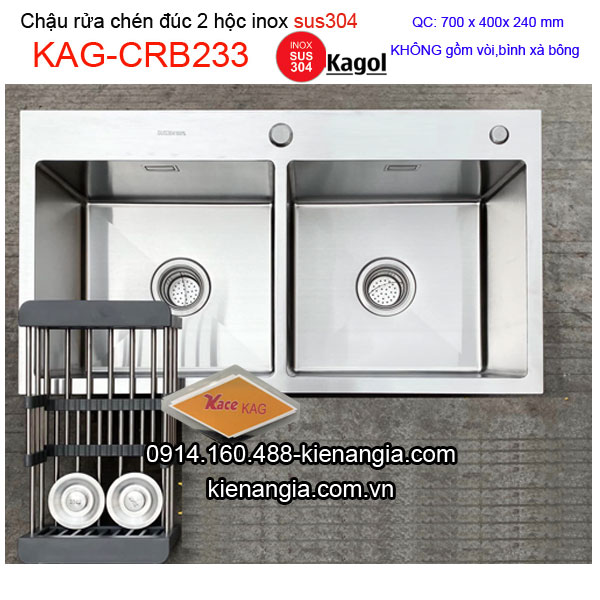 Chậu rửa chén 2 hộc 70X40 cm inox 304 KAGOL KAG-CRB233