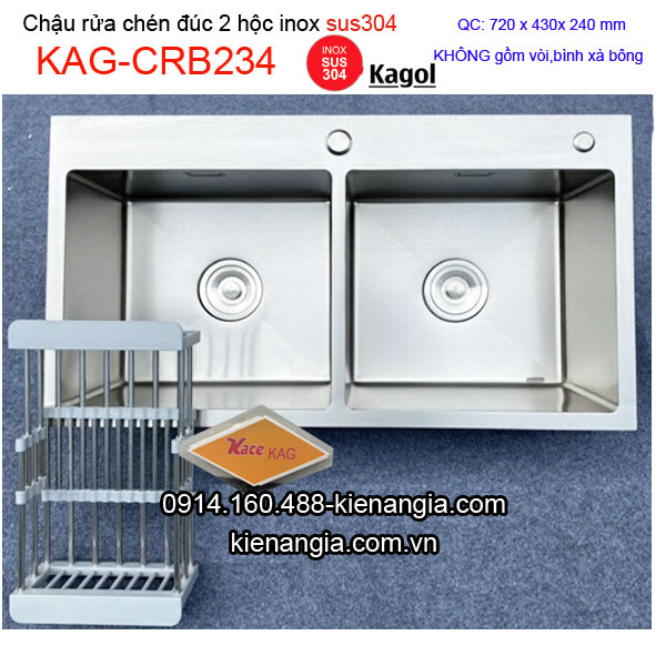 Chậu rửa chén 2 hộc 72X43 cm inox 304 KAGOL KAG-CRB234