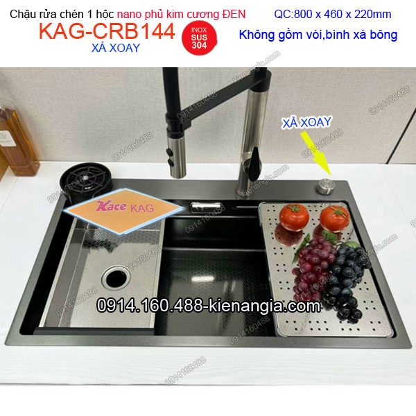 Chậu rửa chén 1 hộc 80x46 Nano kim cương đen KAG-CRB144