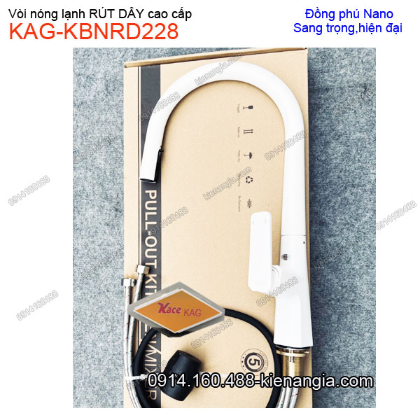 Vòi rửa chén RÚT DÂY nóng lạnh màu trắng KAG-KBNRD228