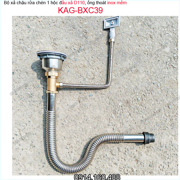 Bộ xả chậu rửa chén 1 hộc D110 ống inox mềm KAG-BXC39