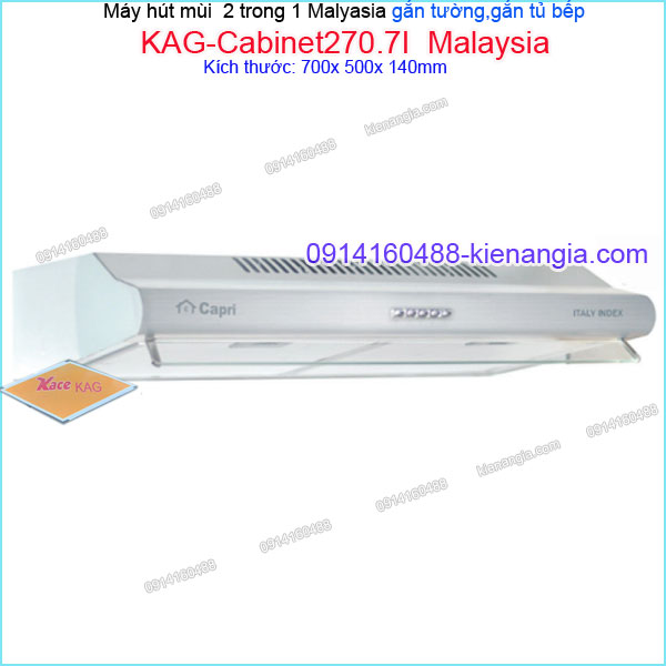 Máy hút mùi inox 70cm 2 trong 1 gắn tườnggắn tủ CAPRI KAG-Cabinet270.7I Malaysia