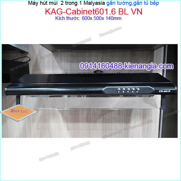 Máy hút mùi màu đen 2 trong 1 gắn tườnggắn tủ CAPRI 60 cm KAG-Cabinet601.6 BL VN
