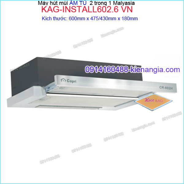 Máy hút mùi âm tủ bếp 60cm CAPRI Malaysia KAG-INSTALL602.6 VN