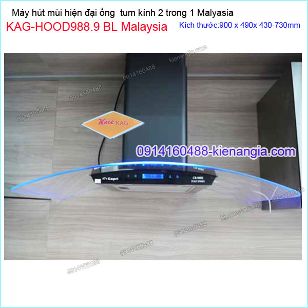 Máy hút mùi kính cong 90cm CAPRI KAG-HOOD988.9 BL Malaysia