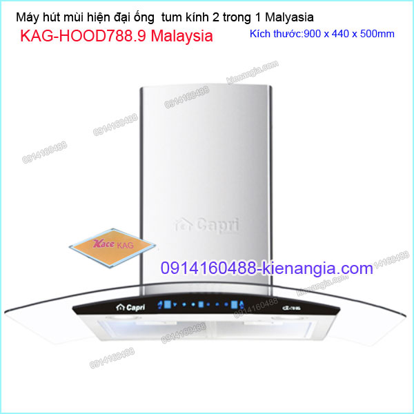 Máy hút mùi kính cong 90cm CAPRI KAG-HOOD788.9 Malaysia