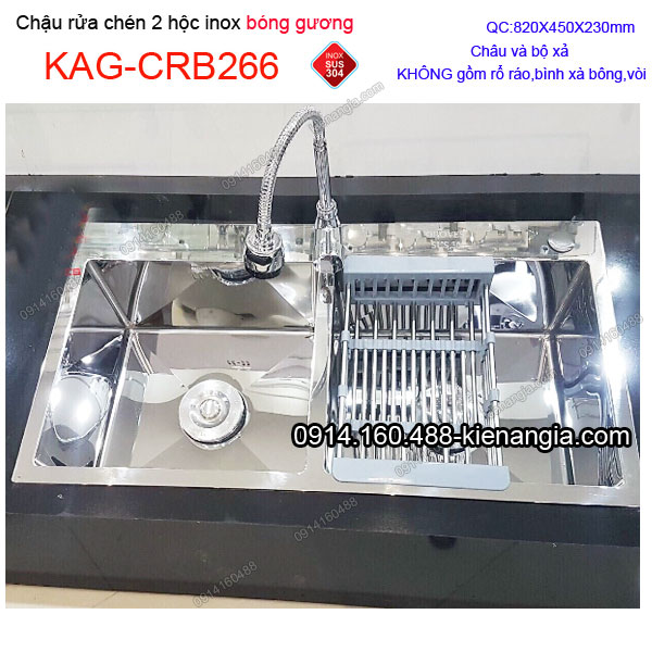 Chậu rửa chén 2 hộc đều 82x45 inox sus304 bóng gương KAG-CRB266