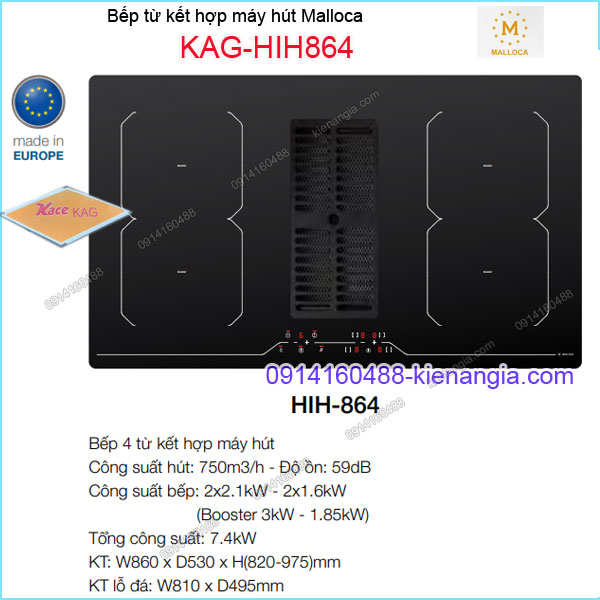 Bếp điện từ kết hợp hút khử mùi MALLOCA KAG-HIH864