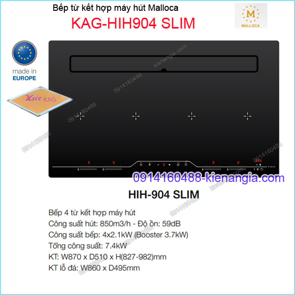 Bếp điện từ kết hợp hút khử mùi MALLOCA KAG-HIH904-SLIM