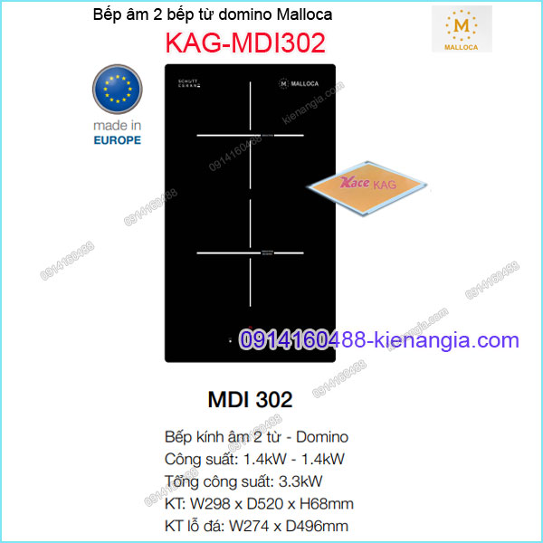 Bếp dominobếp âm điện từ  MALLOCA KAG-MDI302