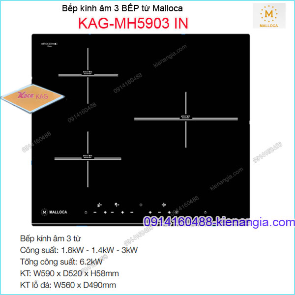 Bếp âm kính điện từ bếp từ Malloca KAG-MH590IN
