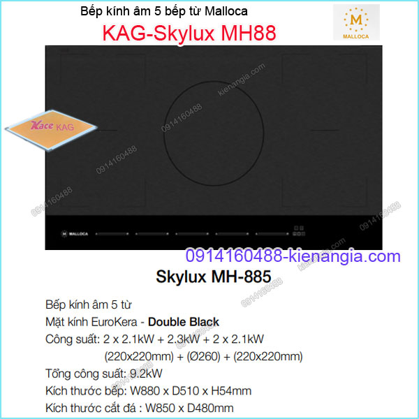 Bếp âm kính điện từ bếp từ Malloca KAG-Skylux-MH88