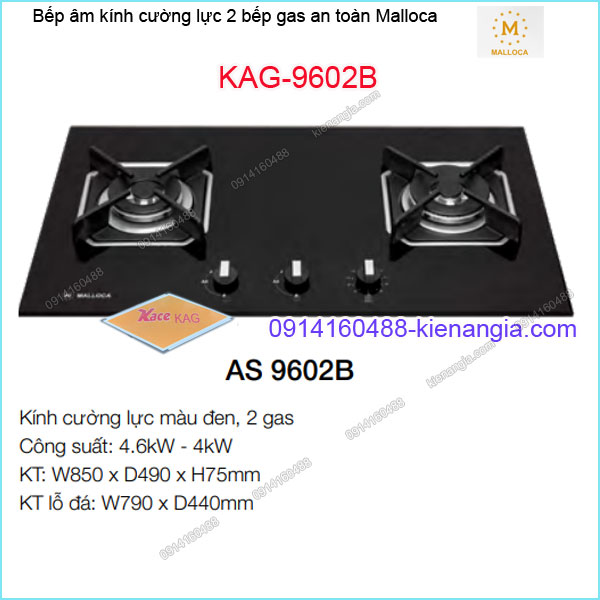 Bếp 2 gas âm kính cường lực an toàn Malloca KAG-9602B