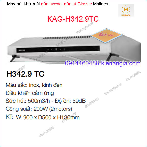 Máy hút khử mùi INOX 90cm gắn tường Malloca KAG-H342.9TC