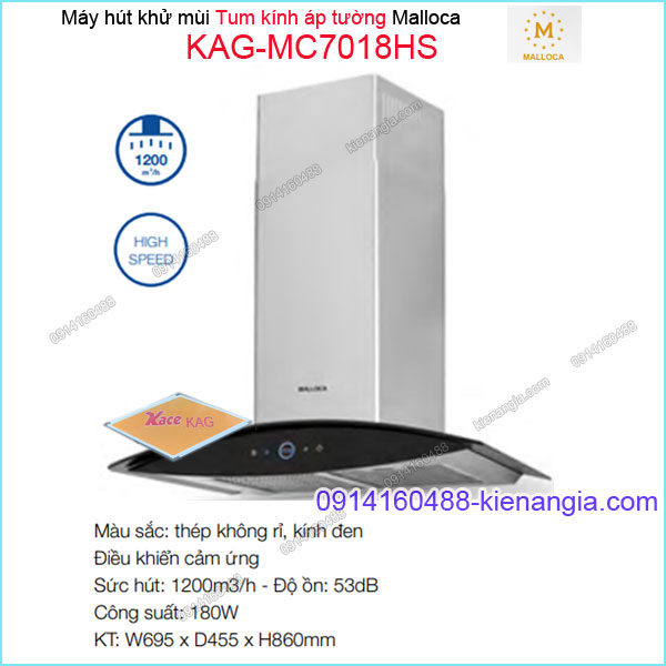 Máy hút khử mùi tum kính LUXURY  700mm Malloca KAG-MC7018HS