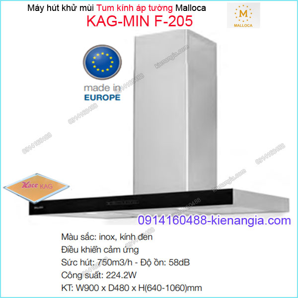 Máy hút khử mùi  LUXURY  tum kính 900mm Malloca KAG-MIN-F205