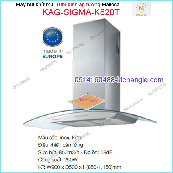 Máy hút khử mùi tum kính LUXURY  900mm Malloca KAG-SIGMAK820T