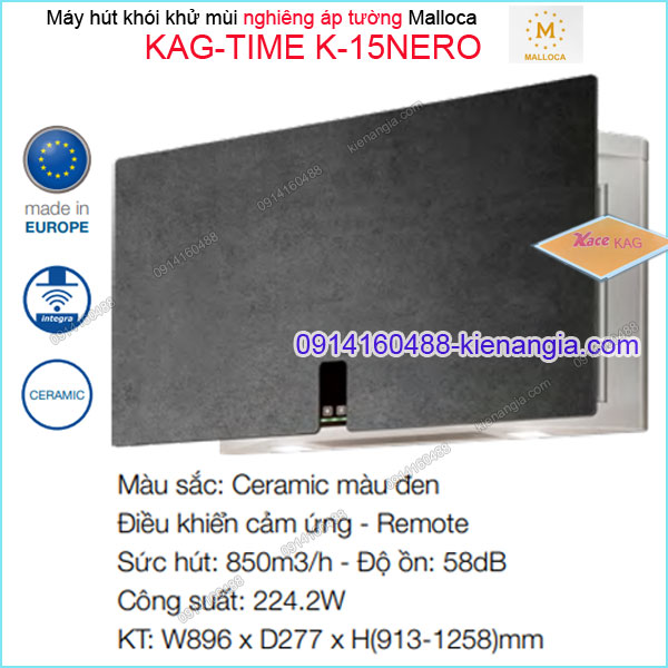 Máy hút khử mùi ĐEN nghiêng Malloca 896mm KAG-TIME-K15NERO