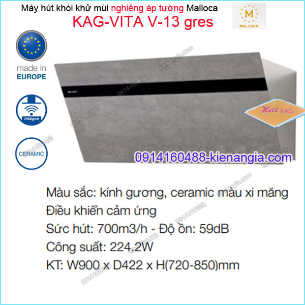 Máy hút khói khử mùi nghiêng Malloca 900mm KAG-VITA-V13GRES
