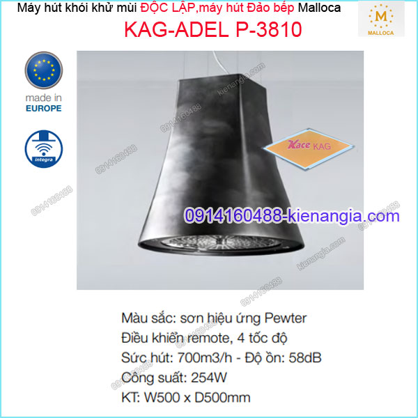 Máy hút khử mùi độc lâp CHÓP máy hút đảo bếp Malloca KAG-ADELP3810