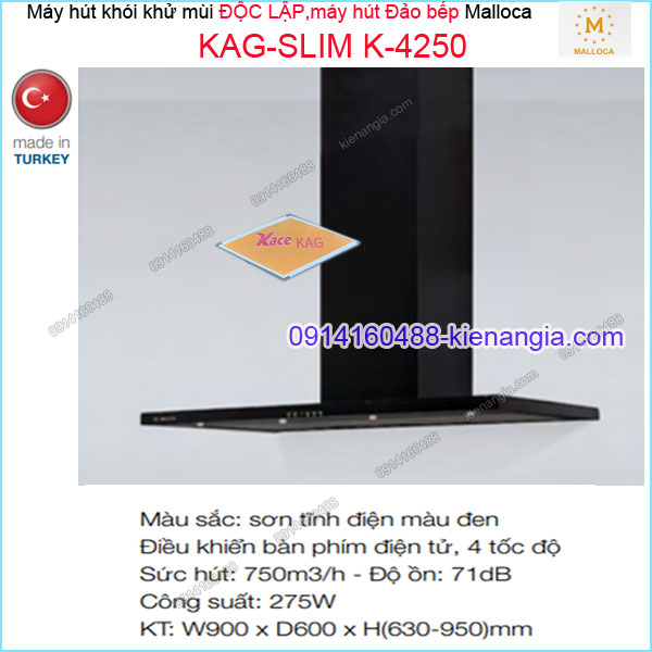 Máy hút khử mùi độc lâp ĐEN máy hút đảo bếp Malloca KAG-SLIM-K4250