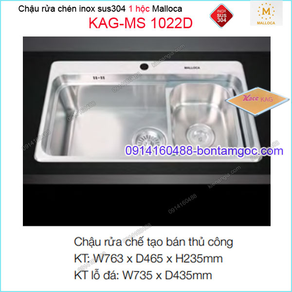 Chậu rửa chén inox 304 1 hộc 760x465mm Malloca KAG-MS1022D