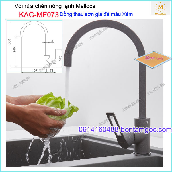 Vòi rửa chén nóng lạnh đồng thau sơn giả đá màu XÁM Malloca KAG-MF073
