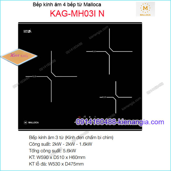 Bếp âm kính điện từ bếp từ Malloca KAG-MH03IN