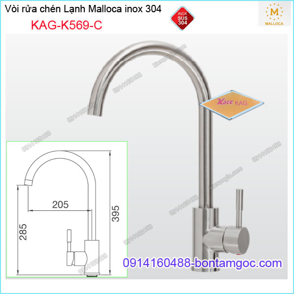 Vòi rửa chén Lạnh Malloca inox sus304 KAG-K569C